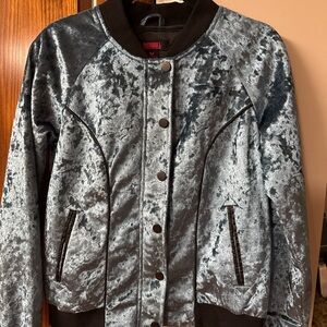 Rock & Roll Cowgirl Teal Velvet Bomber Jacket